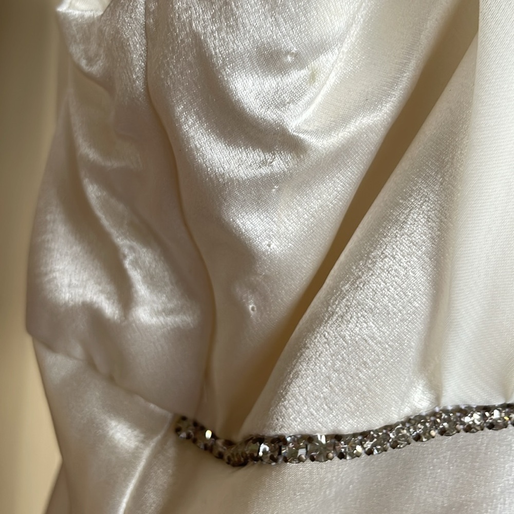 Fiesta Cream Ivory Satin Chiffon Rhinestone Column Formal Prom Bridal Dress XLG - Picture 10 of 14